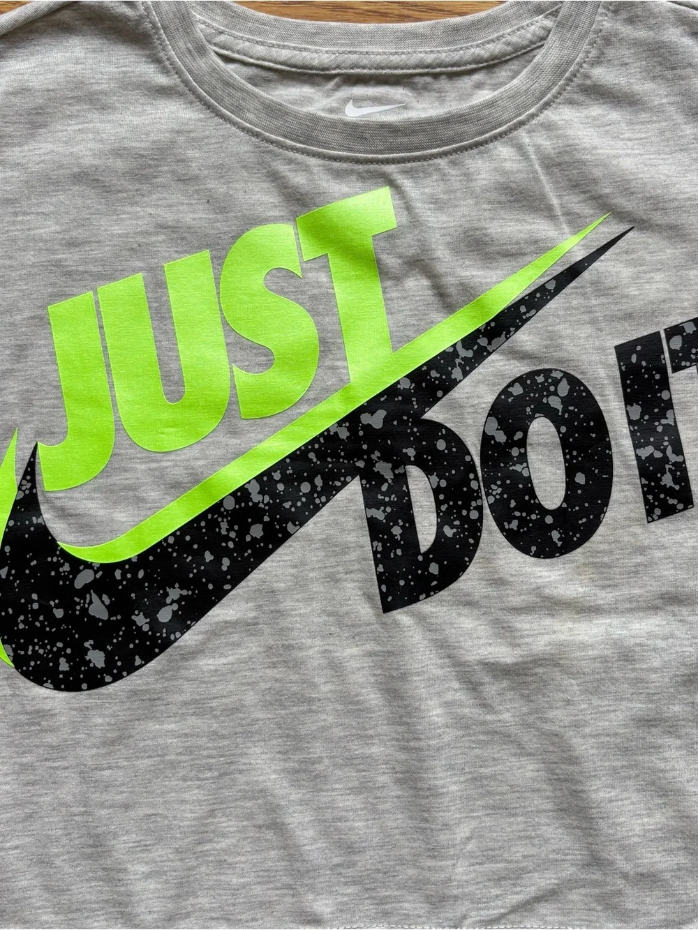 Nike Girls Grey Crop Tee Neon Green 'Just Do It’ Bike Shorts Play Set Sz 5 NEW